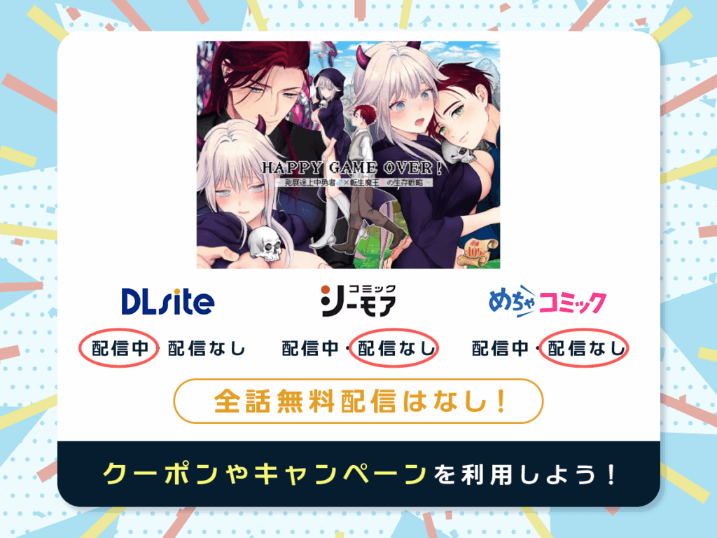 『HAPPY GAME OVER! -発展途上中勇者♂×転生魔王♀の生存戦略-』を配信している電子書籍一覧