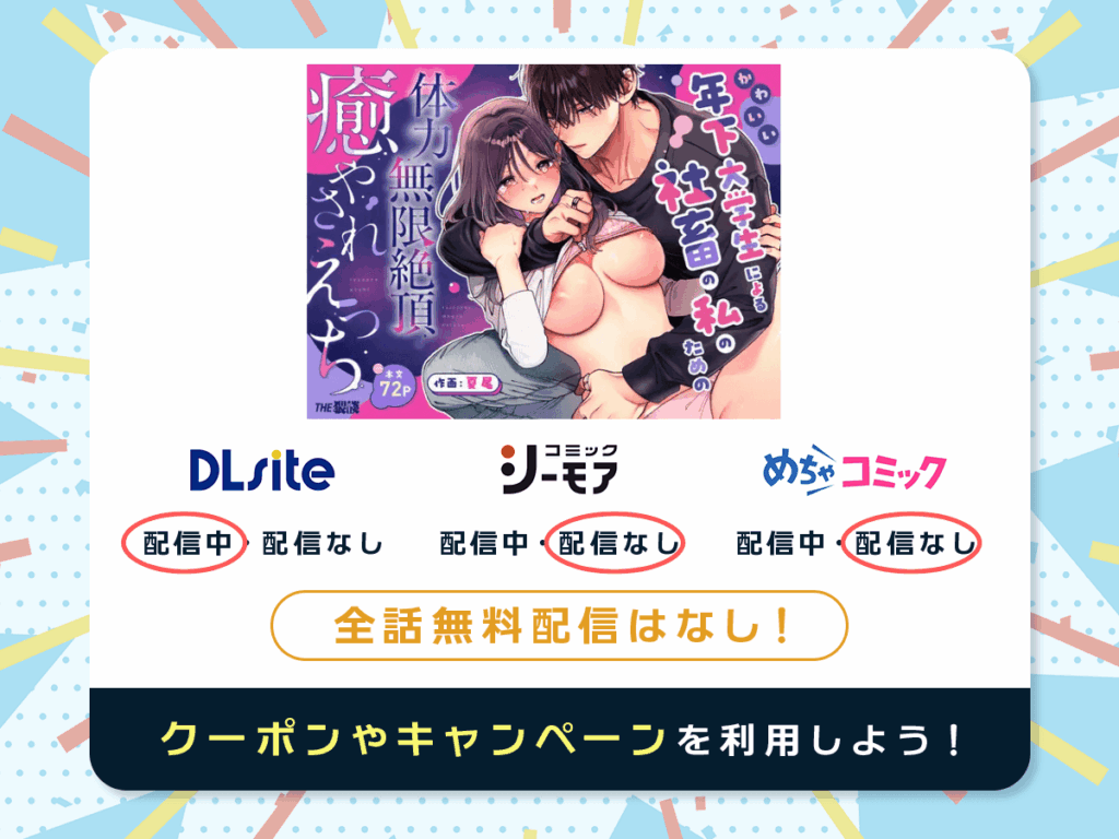 『【甘々絶倫男子×思考停止連続潮吹き】かわいい年下大学生による、社畜の私のための体力無限絶頂癒やされえっち』を配信している電子書籍一覧