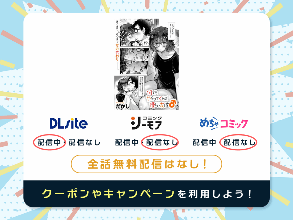 『何でもやらせてくれる優しい友達♂』を配信している電子書籍一覧