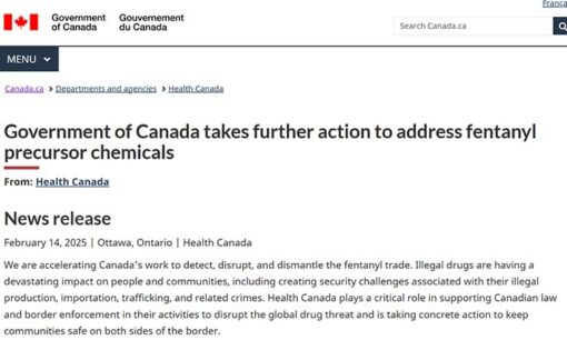 カナダ政府、フェンタニル前駆物質の規制強化へ