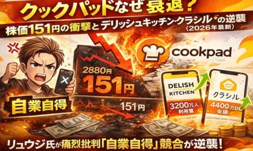 クックパッドなぜ衰退？リュウジ氏が痛烈批判「自業自得」株価151円の衝撃とデリッシュキッチン・クラシルの勢い 2026年最新