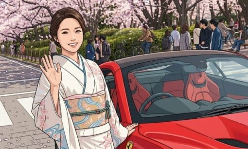 大事故の一歩手前 公道上でフェラーリ＆着物撮影に批判殺到。モデルは元コンテスト受賞者か