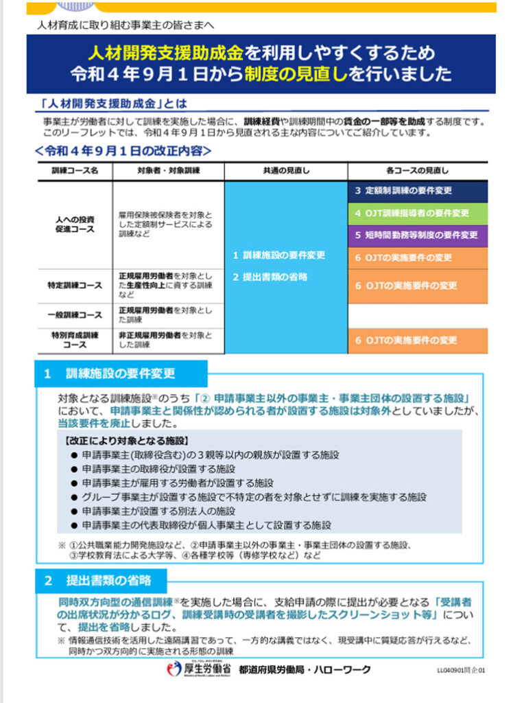 厚労省、リスキリング助成金の案内