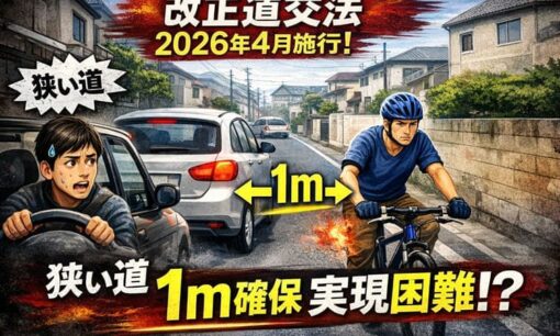2026年4月施行 道路交通法「自転車追い抜き1m間隔ルール」 狭い道路で現実離れした警察庁目安にドライバーから批判殺到