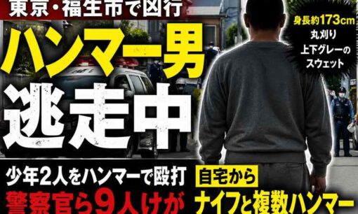 福生市でハンマー男が逃走　少年2人殴打、警察官ら9人けが　自宅からナイフと複数ハンマー
