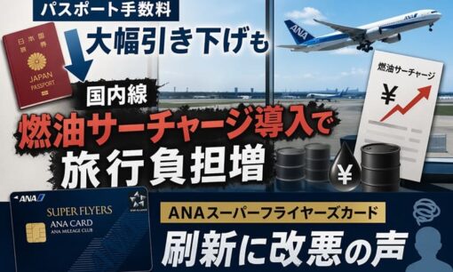 パスポート手数料大幅引き下げも 国内線燃油サーチャージ導入で旅行負担増 ANAスーパーフライヤーズカード刷新に改悪の声
