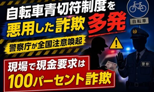 自転車青切符制度を悪用した詐欺 多発 警察庁が全国注意喚起 現場で現金要求は100パーセント詐欺