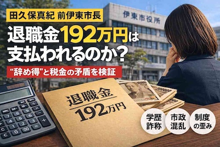 「市政混乱でも退職金192万円？」田久保真紀前伊東市長に残る支給の可能性と“辞め得”の実態