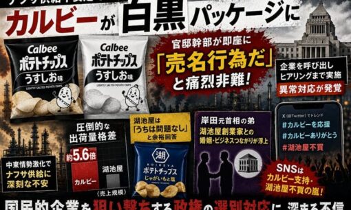 カルビー白黒ポテチ騒動 官邸「売名行為」批判の裏に湖池屋ナフサ格差と岸田一族コネ疑惑