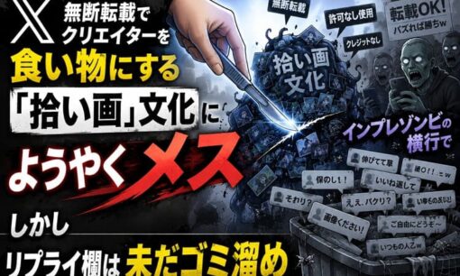 X、無断転載でクリエイターを食い物にする「拾い画」文化にようやくメス しかしインプレゾンビの横行でリプライ欄は未だゴミ溜め