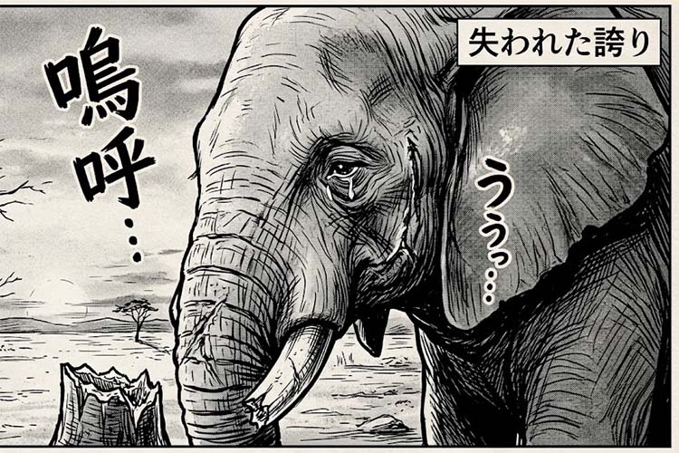 象牙がなくなり泣いている象
