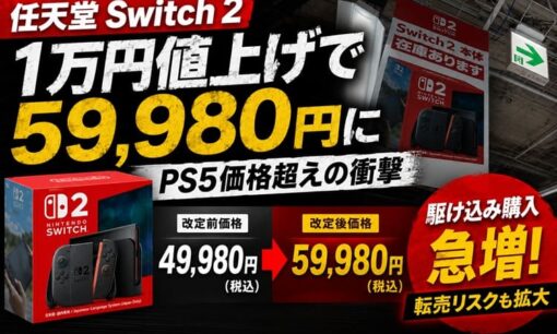 任天堂Switch2 1万円値上げで59,980円に PS5価格超えの衝撃 駆け込み購入殺到