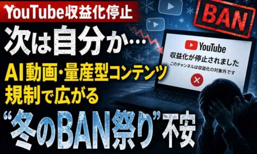 【YouTube収益化停止】昨日まで稼げたのに…量産型コンテンツ規制で広がる“冬のBAN祭り”の恐怖