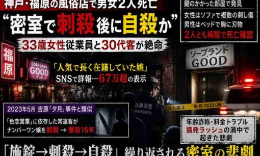 神戸・福原のソープ店で男女死亡　33歳女性従業員と男性客、兵庫県警が殺人容疑も視野