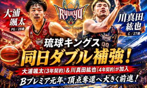 大浦颯太＆川真田紘也が琉球加入　Bプレミア元年・頂点奪還へキングスが同日ダブル補強