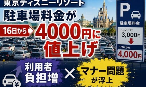 東京ディズニーリゾート駐車場料金が16日から4000円に値上げ 利用者負担増とマナー問題が浮上