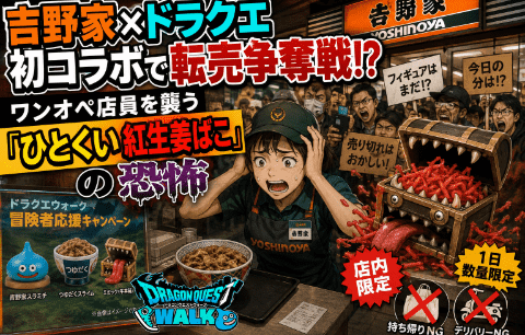 吉野家×ドラクエ初コラボで転売争奪戦！？ワンオペ店員を襲う”ひとくい紅生姜ばこ”の恐怖