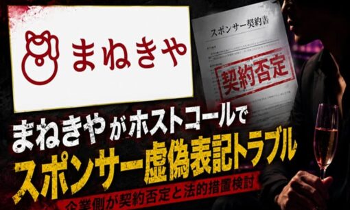 まねきやがホストコールでスポンサー虚偽表記トラブル　企業側が契約否定と法的措置検討
