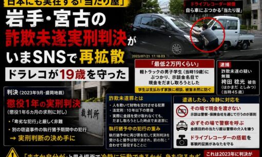 2023年の「当たり屋」動画がXで再拡散　岩手・宮古で19歳に2万円要求、男に懲役1年