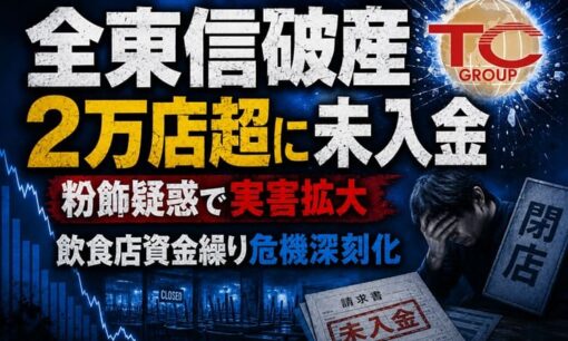全東信破産 2万店超に未入金 粉飾疑惑で実害拡大 飲食店資金繰り危機深刻化