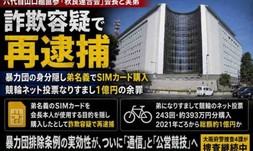 山口組「秋良連合会」金東力会長を再逮捕　弟名義のSIM購入、競輪1億円超に続く摘発
