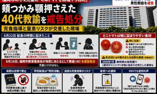 福岡市・小2児童の口に給食のミニトマト押し込む体罰　40歳教諭を戒告も担任続投