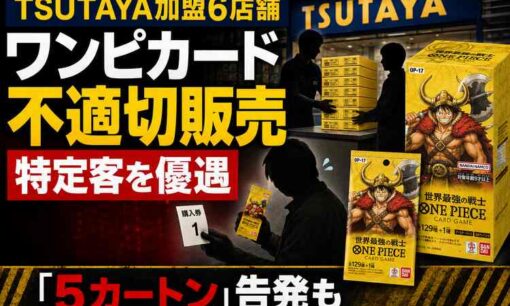 TSUTAYA加盟6店舗でワンピースカード不適切販売　特定客優遇、5カートン告発も