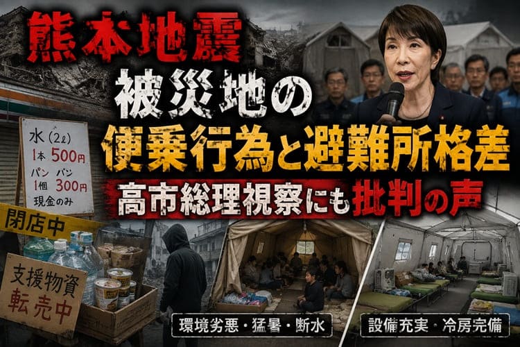 熊本地震　便乗行為　避難所格差　総理視察