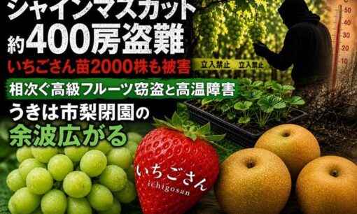 栃木でシャインマスカット約400房  佐賀いちごさん苗2000株盗難も  高級フルーツ被害拡大と高温障害