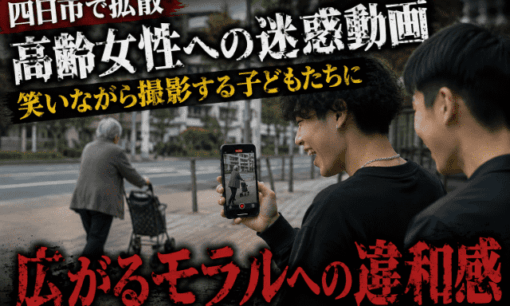 四日市・高齢女性へ唾を吐きかける迷惑動画が拡散　笑いながら撮影する子どもたちに批判殺到