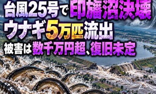 台風25号で印旛沼決壊　ウナギ5万匹流出　被害は数千万円超、復旧未定