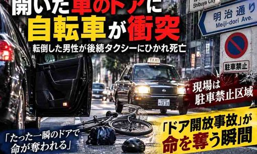 渋谷・明治通りで自転車の59歳男性死亡　開いた車のドアに衝突、後続タクシーにはねられる